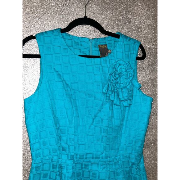 Taylor Teal Preppy Academia Textured Floret Sleeveless Sheath Dress 10 - Picture 2 of 8